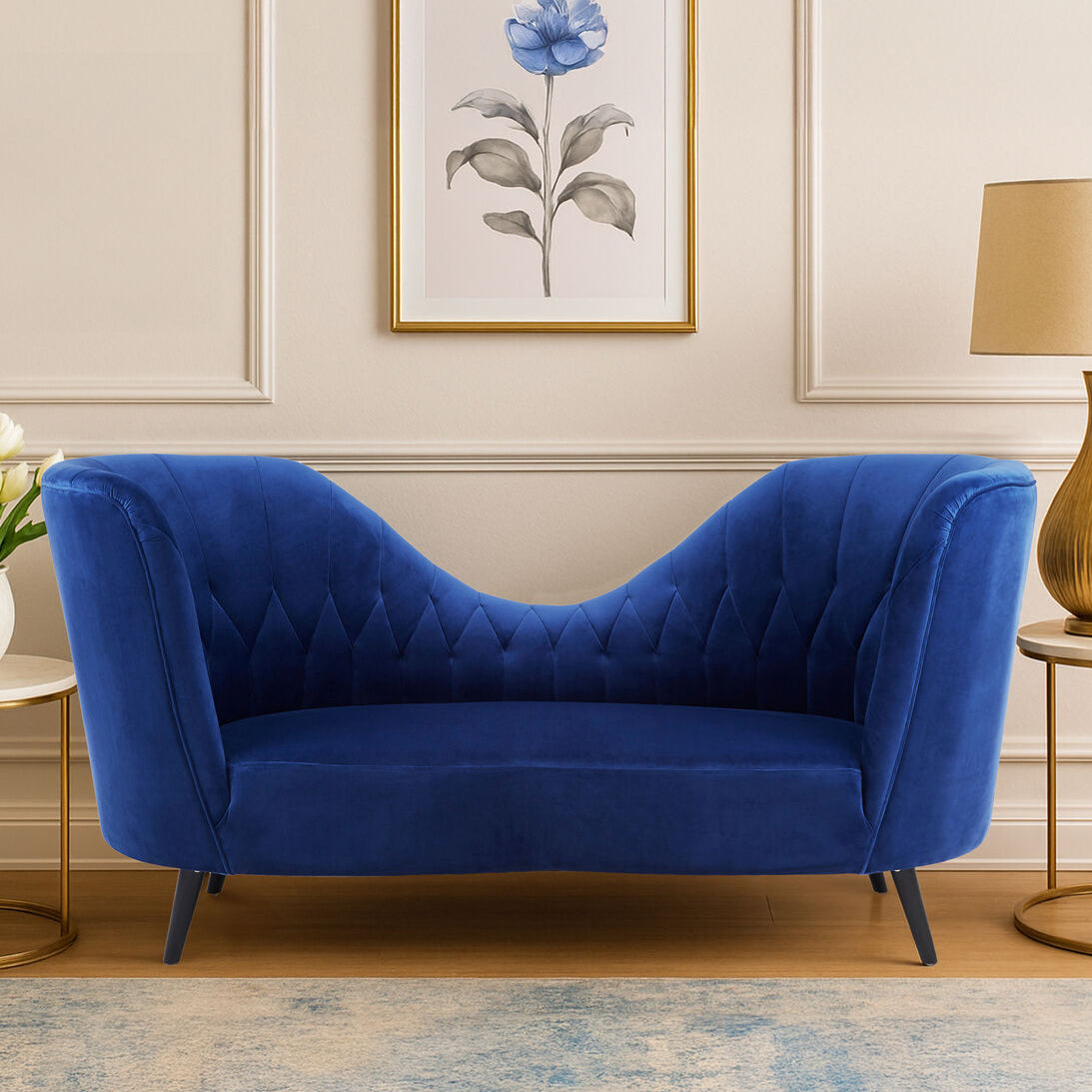 Orsina Malena Midnight Blue Velvet Chaise – Sculptural Modern Daybed