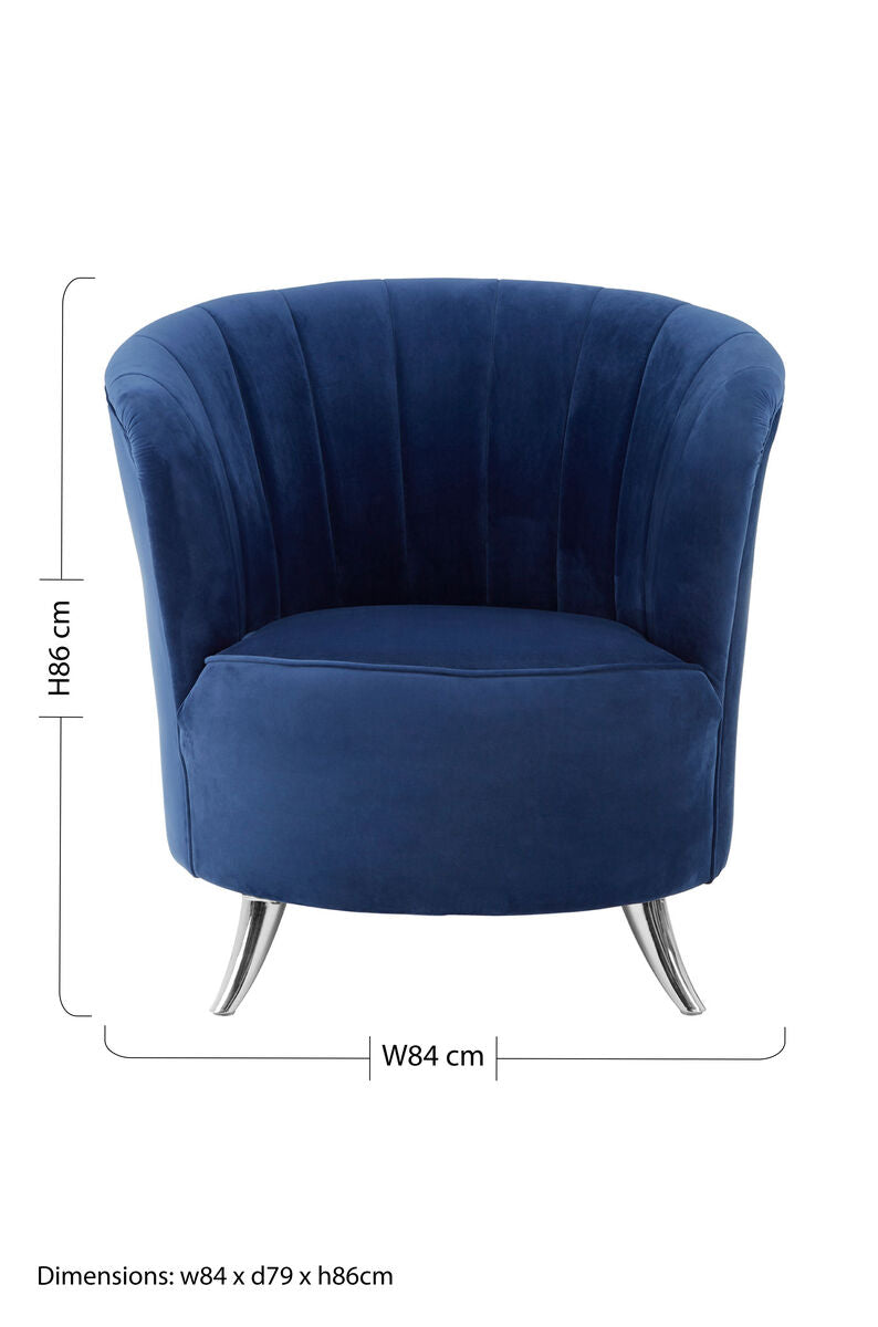 Orsina Maci Blue Tub Chair – Tufted Accent Armchair with Silver Feet