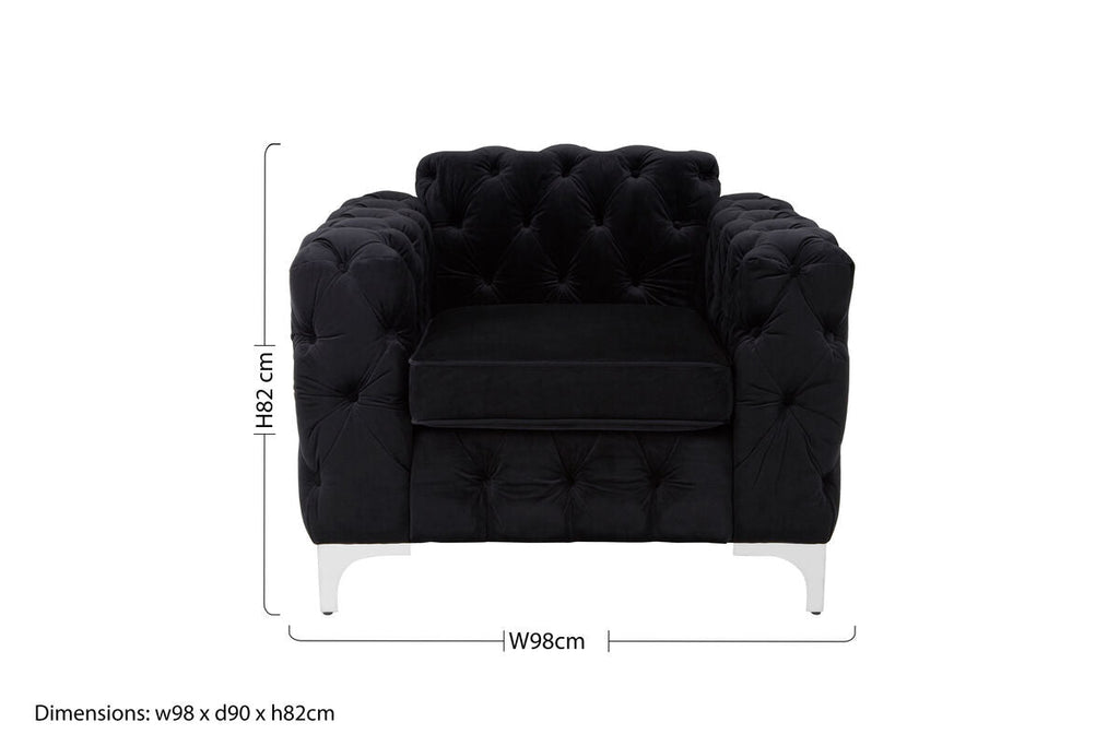 Orsina Madina Black Velvet Chesterfield Chair | Modern Accent Seating