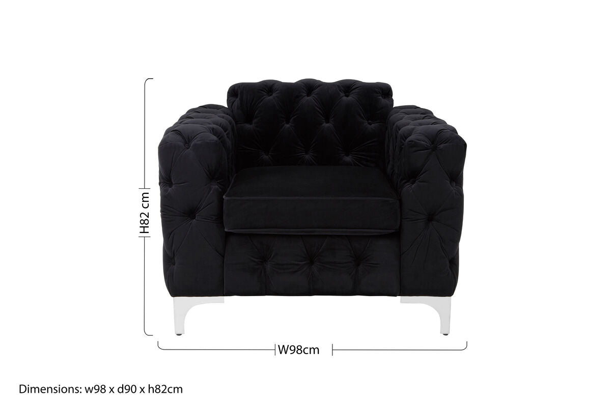 Orsina Madina Black Velvet Chesterfield Chair | Modern Accent Seating