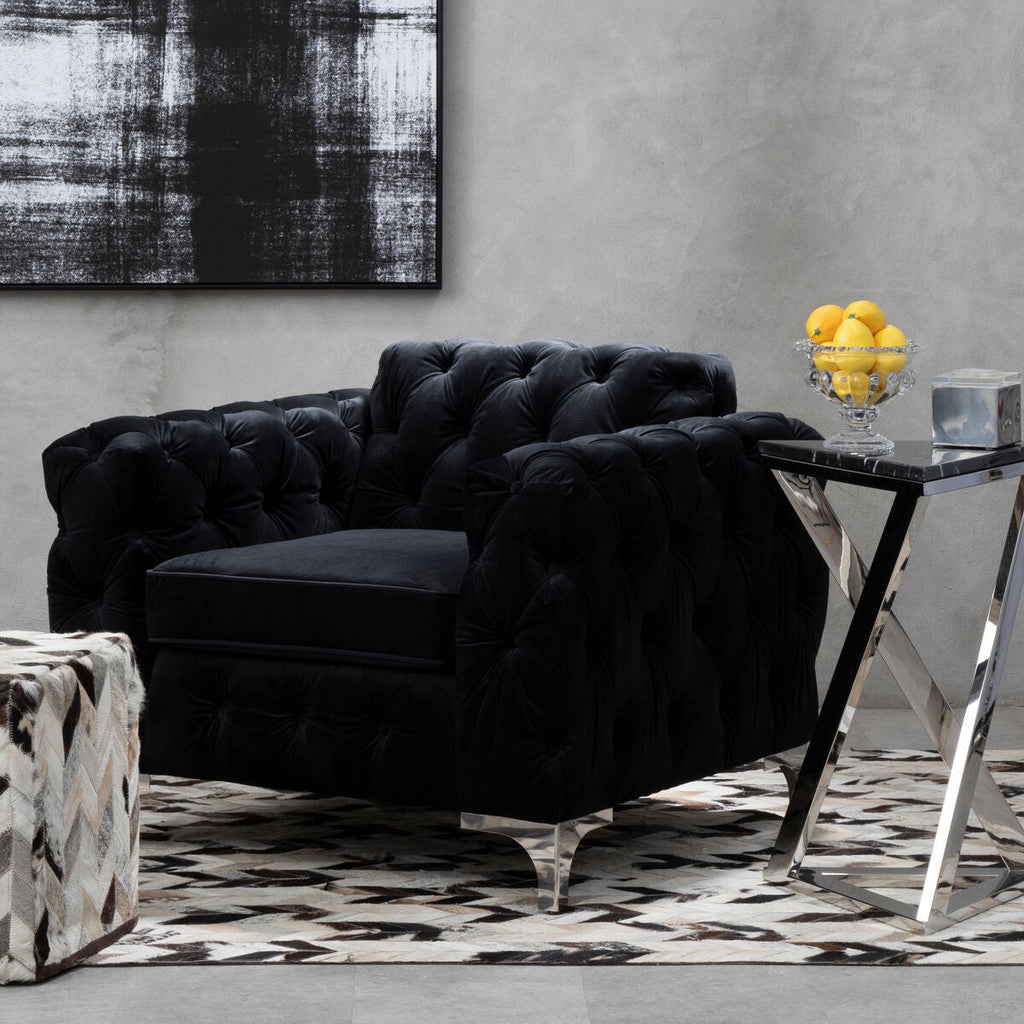 Orsina Madina Black Velvet Chesterfield Chair | Modern Accent Seating