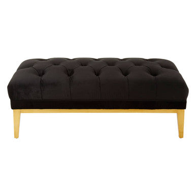 Orsina Piermount Black Velvet Tufted Bench with Polished Gold Base