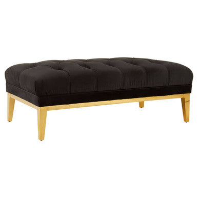 Orsina Piermount Black Velvet Tufted Bench with Polished Gold Base