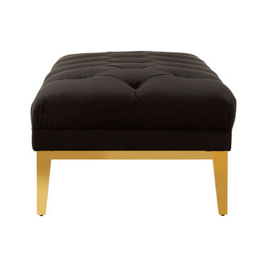 Orsina Piermount Black Velvet Tufted Bench with Polished Gold Base