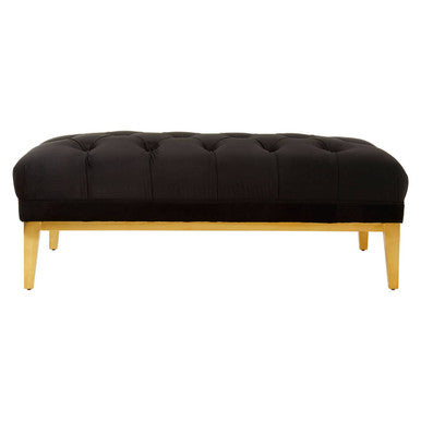 Orsina Piermount Black Velvet Tufted Bench with Polished Gold Base