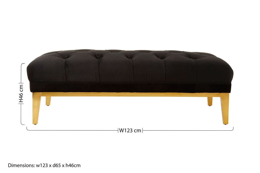 Orsina Piermount Black Velvet Tufted Bench with Polished Gold Base
