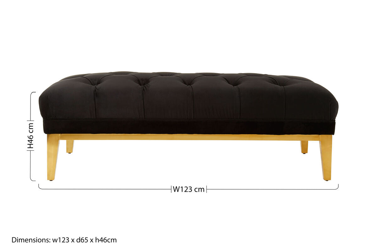 Orsina Piermount Black Velvet Tufted Bench with Polished Gold Base