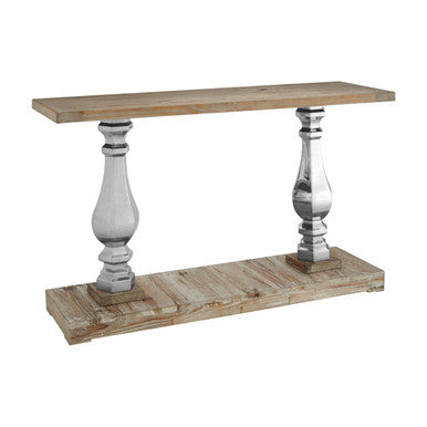 Orsina Richmond Pine Wood Console Table – Carved Silver Pillars