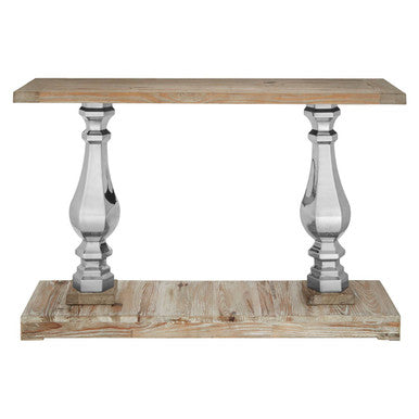 Orsina Richmond Pine Wood Console Table – Carved Silver Pillars