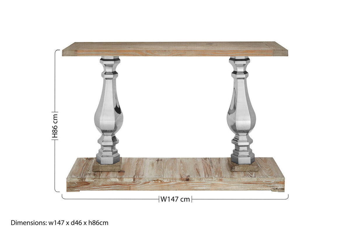 Orsina Richmond Pine Wood Console Table – Carved Silver Pillars