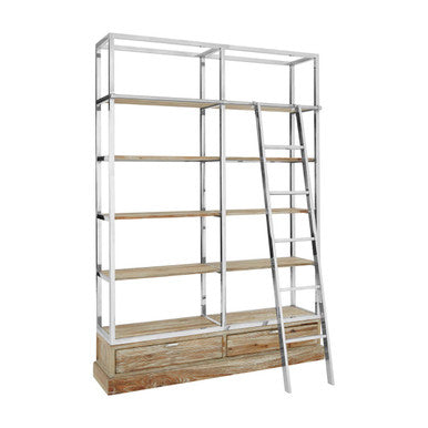 Orsina Richmond Shelving Unit with Ladder – Whitewashed Pine & Silver