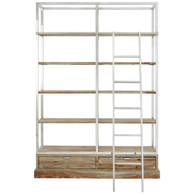 Orsina Richmond Shelving Unit with Ladder – Whitewashed Pine & Silver
