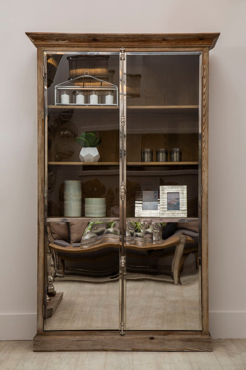 Orsina Richmond Whitewashed Pine Wood 2 Door Glass Display Cabinet