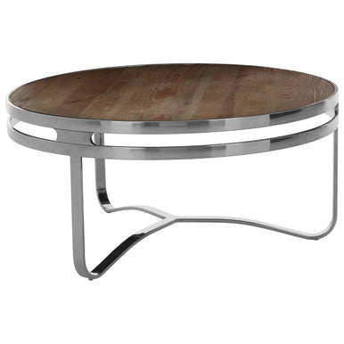 Orsina Richmond Round Coffee Table – Natural Pine and Silver Metal