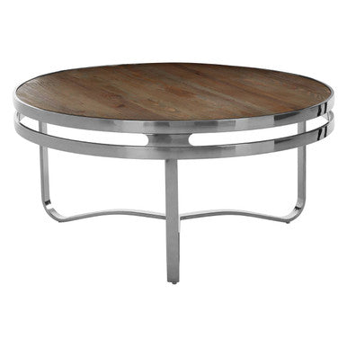 Orsina Richmond Round Coffee Table – Natural Pine and Silver Metal