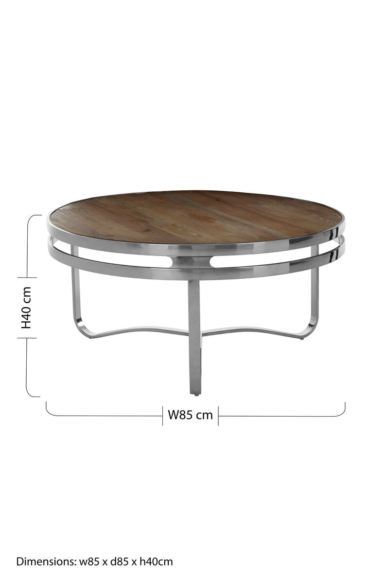 Orsina Richmond Round Coffee Table – Natural Pine and Silver Metal