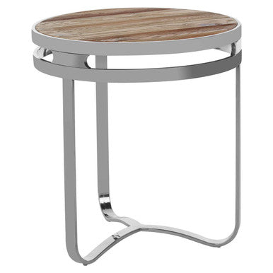Orsina Richmond Round Side Table – Natural Pine Wood & Silver Metal