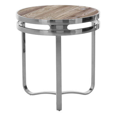Orsina Richmond Round Side Table – Natural Pine Wood & Silver Metal