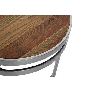 Orsina Richmond Round Side Table – Natural Pine Wood & Silver Metal