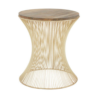 Orsina Templar Hourglass Side Table – Gold Metal Base with Wood Top