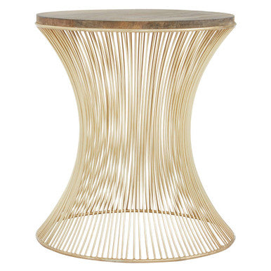 Orsina Templar Hourglass Side Table – Gold Metal Base with Wood Top