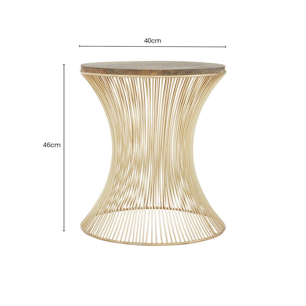 Orsina Templar Hourglass Side Table – Gold Metal Base with Wood Top