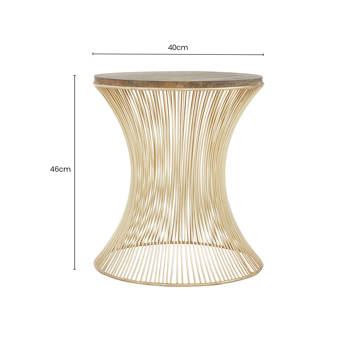 Orsina Templar Hourglass Side Table – Gold Metal Base with Wood Top