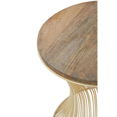 Orsina Templar Hourglass Side Table – Gold Metal Base with Wood Top