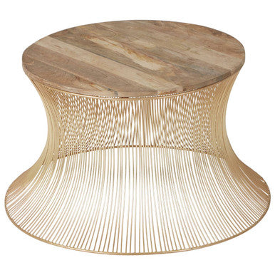 Orsina Templar Coffee Table – Wood Top with Gold Hourglass Base