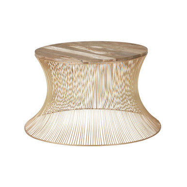 Orsina Templar Coffee Table – Wood Top with Gold Hourglass Base