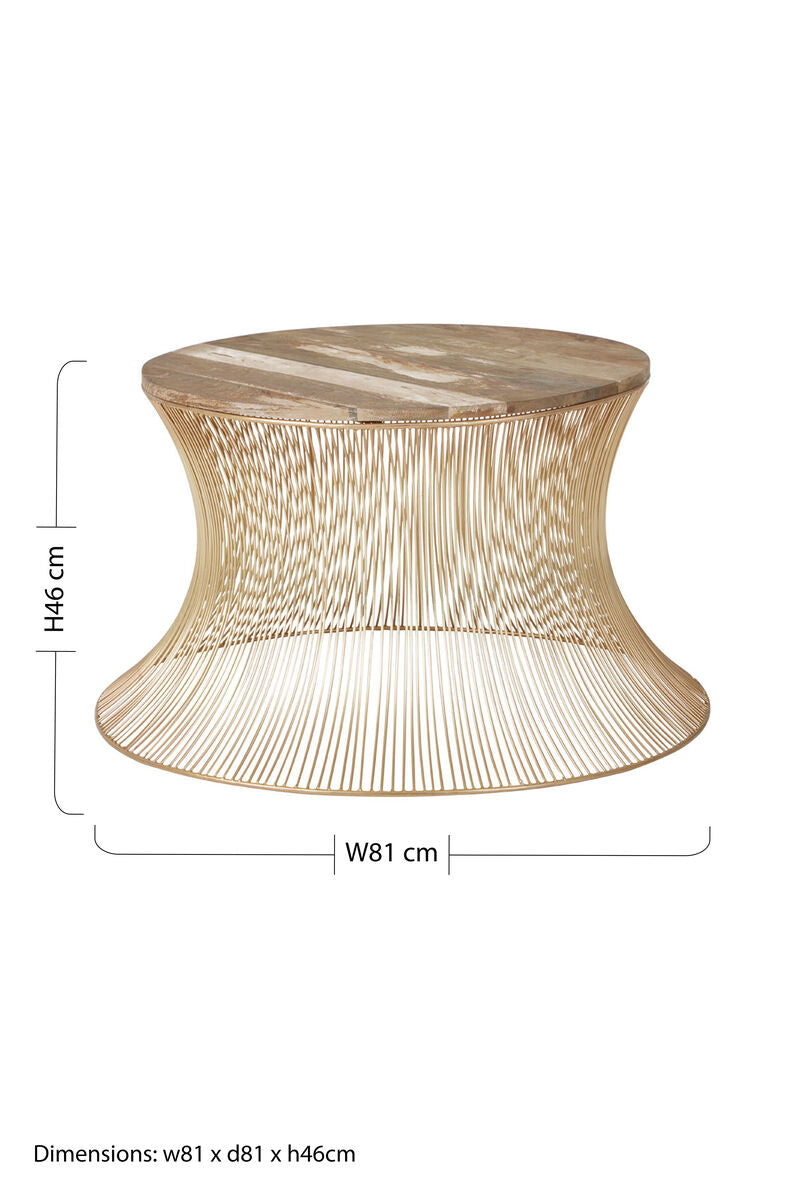 Orsina Templar Coffee Table – Wood Top with Gold Hourglass Base