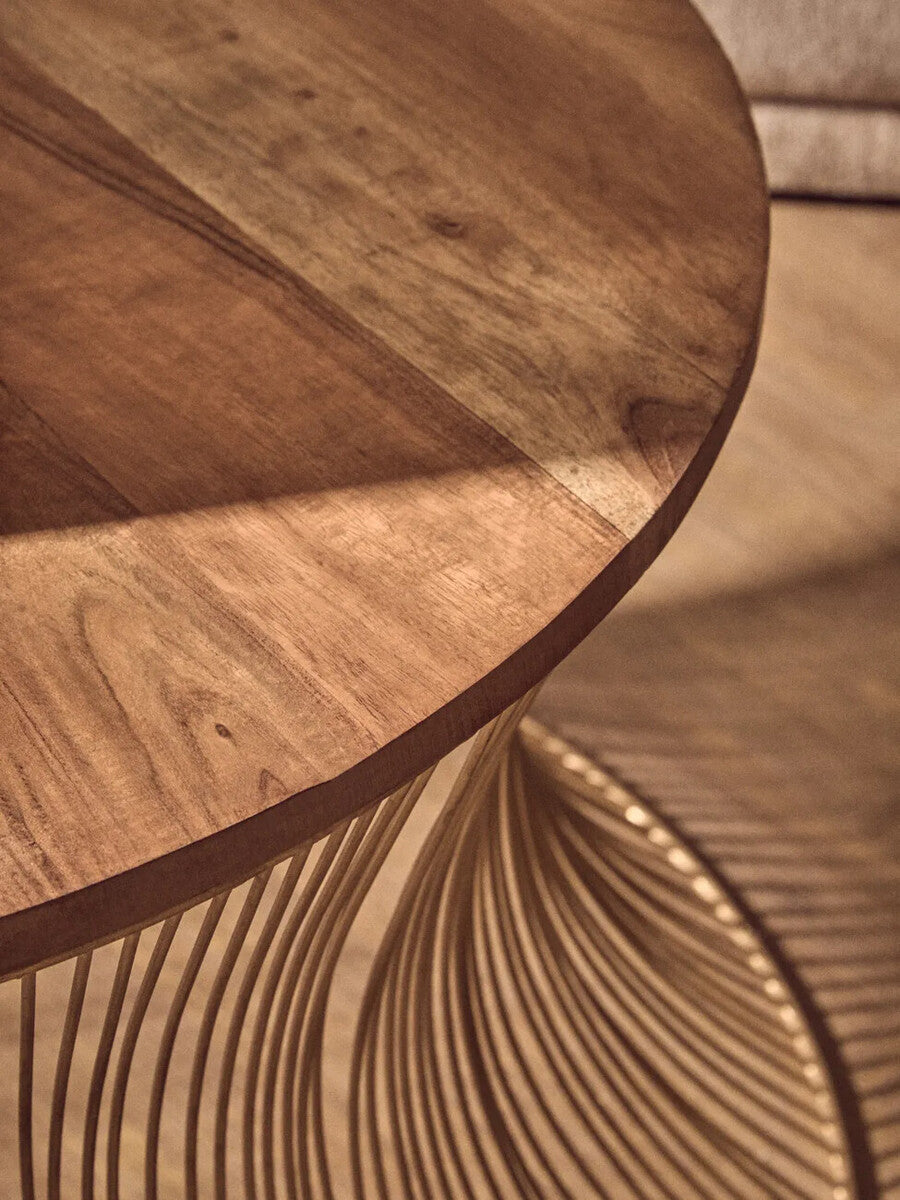Orsina Templar Coffee Table – Wood Top with Gold Hourglass Base
