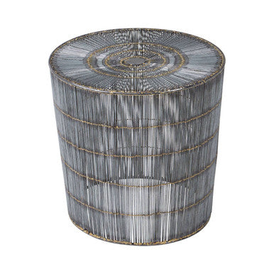 Orsina Templar Drum Side Table – Silver Iron Wire with Gold Accents