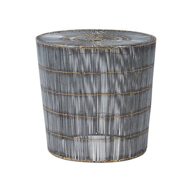 Orsina Templar Drum Side Table – Silver Iron Wire with Gold Accents