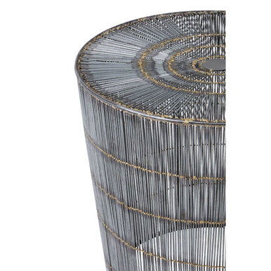 Orsina Templar Drum Side Table – Silver Iron Wire with Gold Accents