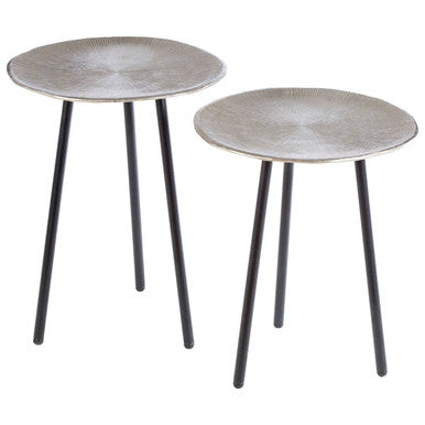 Orsina Templar Round Metal Side Tables – Set of 2 Nickel & Black Iron