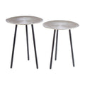 Orsina Templar Round Metal Side Tables – Set of 2 Nickel & Black Iron