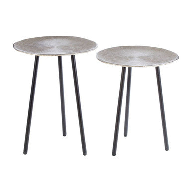 Orsina Templar Round Metal Side Tables – Set of 2 Nickel & Black Iron