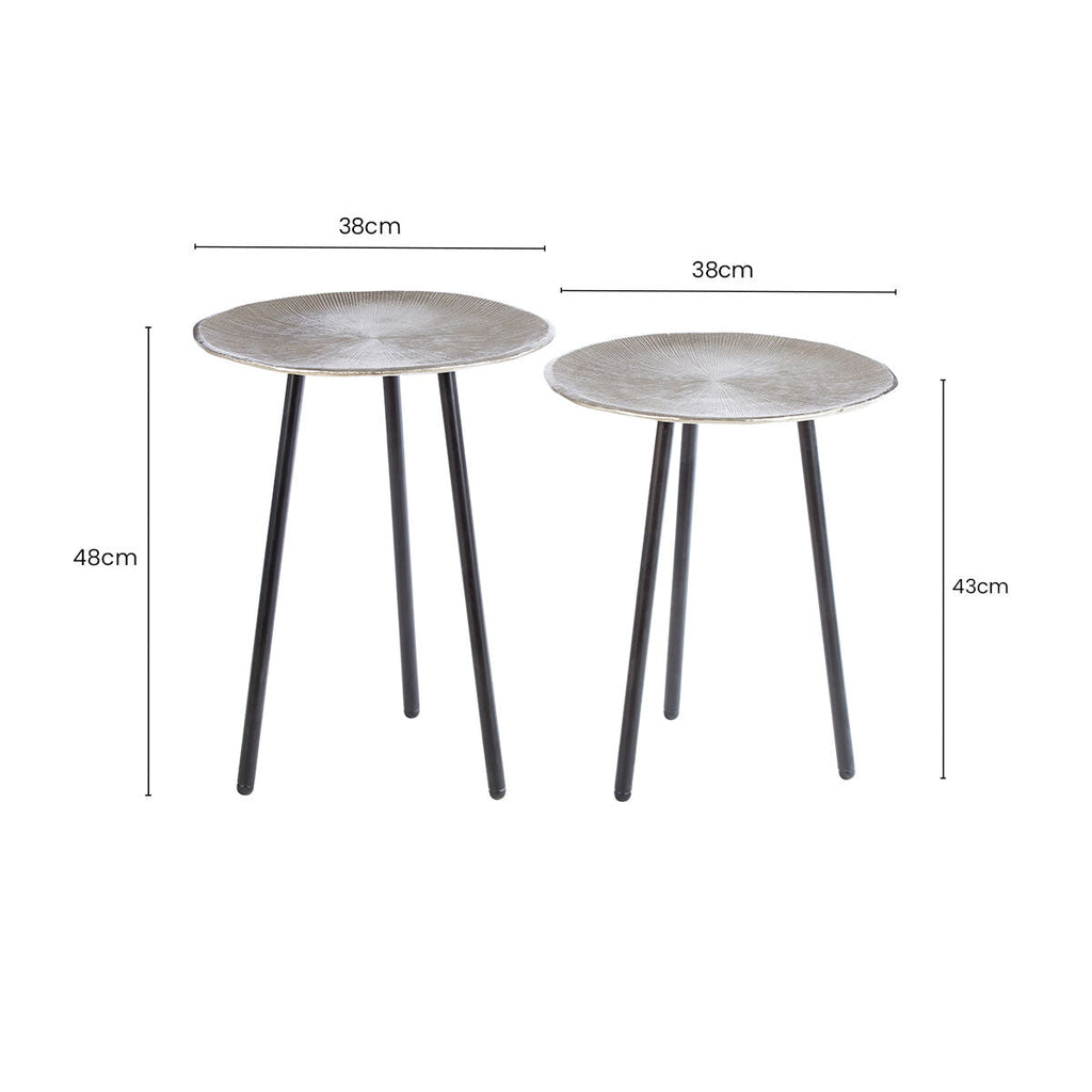 Orsina Templar Round Metal Side Tables – Set of 2 Nickel & Black Iron