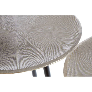 Orsina Templar Round Metal Side Tables – Set of 2 Nickel & Black Iron