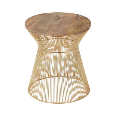 Orsina Small Coffee Table – Natural Wood Top with Gold Hourglass Base