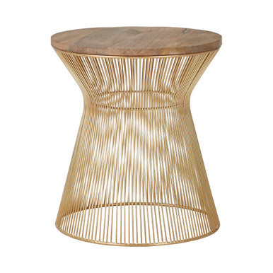 Orsina Small Coffee Table – Natural Wood Top with Gold Hourglass Base