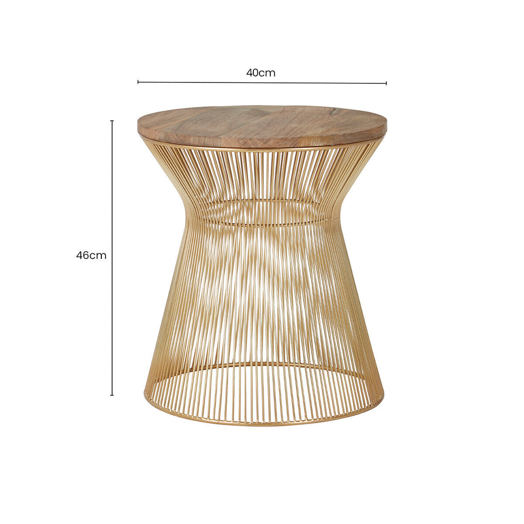 Orsina Small Coffee Table – Natural Wood Top with Gold Hourglass Base