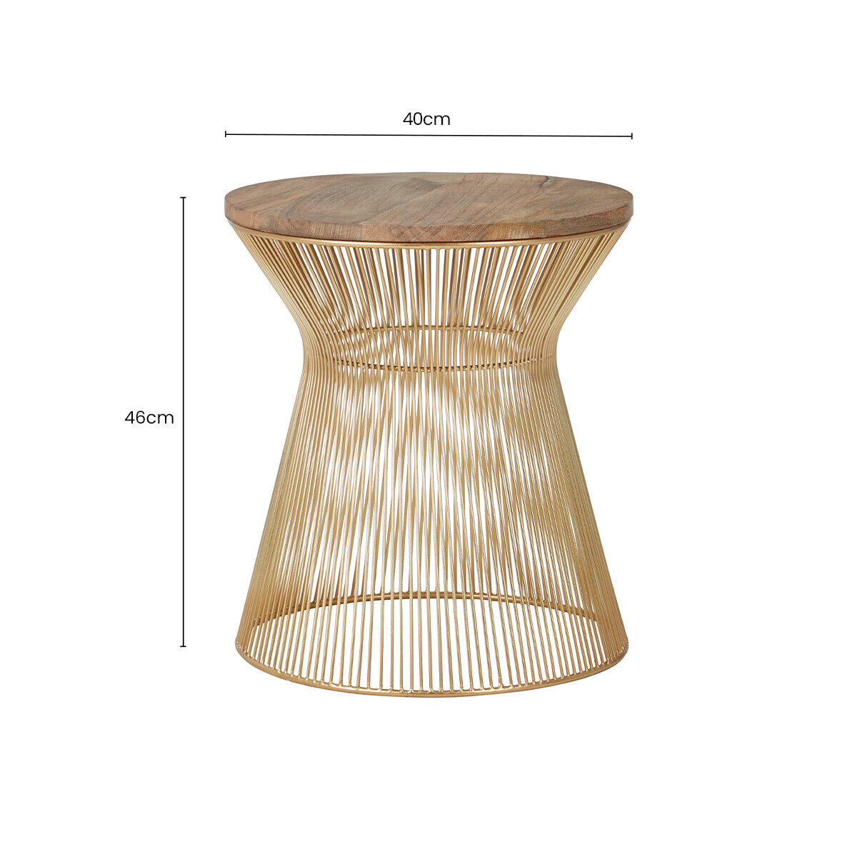 Orsina Small Coffee Table – Natural Wood Top with Gold Hourglass Base