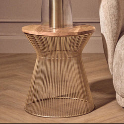 Orsina Small Coffee Table – Natural Wood Top with Gold Hourglass Base