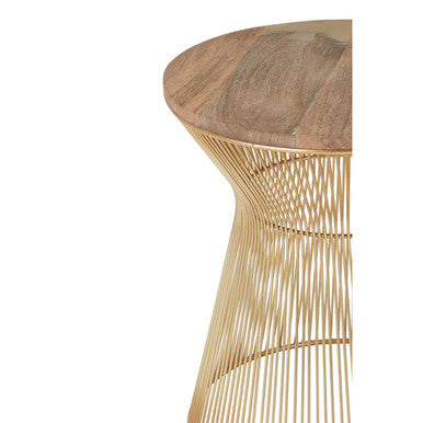 Orsina Small Coffee Table – Natural Wood Top with Gold Hourglass Base