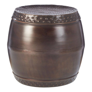 Orsina Reza Drum Side Tables - Set of 2 Hammered Metallic Brown Iron