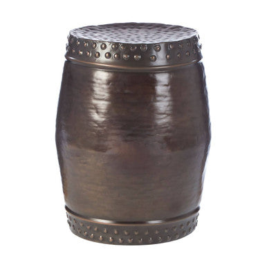Orsina Reza Drum Side Tables - Set of 2 Hammered Metallic Brown Iron