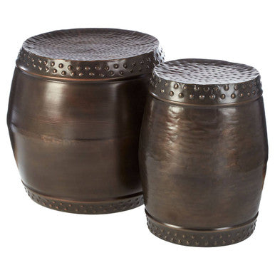 Orsina Reza Drum Side Tables - Set of 2 Hammered Metallic Brown Iron