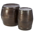 Orsina Reza Drum Side Tables - Set of 2 Hammered Metallic Brown Iron